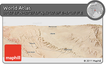 Satellite Panoramic Map of the Area around 32° 8' 5" N, 57° 1' 29" E