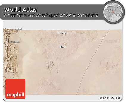 Satellite 3D Map of the Area around 32° 8' 5" N, 57° 52' 30" E
