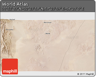 Satellite 3D Map of the Area around 32° 8' 5" N, 57° 52' 30" E