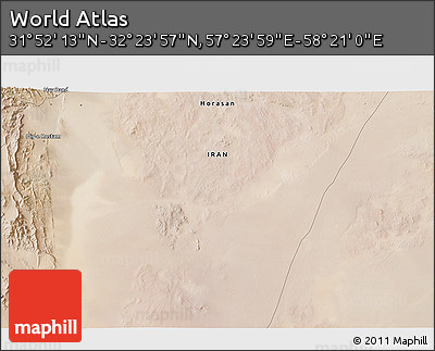 Satellite 3D Map of the Area around 32° 8' 5" N, 57° 52' 30" E