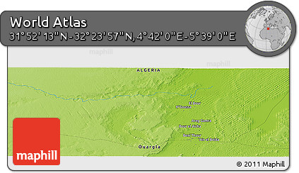 Physical Panoramic Map of the Area around 32° 8' 5" N, 5° 10' 30" E