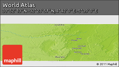 Physical Panoramic Map of the Area around 32° 8' 5" N, 5° 10' 30" E