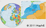 Political Location Map of the area around 32° 8' 5" N, 5° 1' 30" W