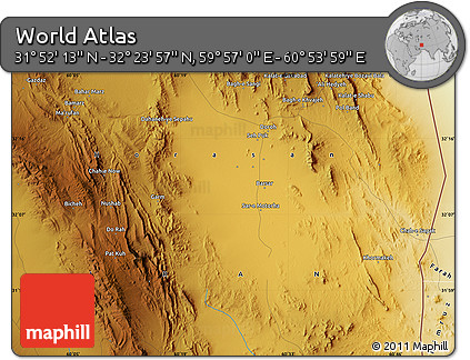 Physical Map of the Area around 32° 8' 5" N, 60° 25' 29" E
