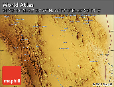 Physical Map of the Area around 32° 8' 5" N, 60° 25' 29" E