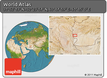 Satellite Location Map of the Area around 32° 8' 5" N, 61° 16' 29" E