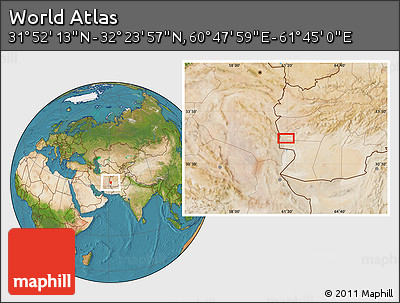 Satellite Location Map of the Area around 32° 8' 5" N, 61° 16' 29" E