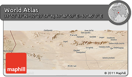 Satellite Panoramic Map of the Area around 32° 8' 5" N, 61° 16' 29" E