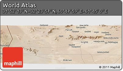 Satellite Panoramic Map of the Area around 32° 8' 5" N, 61° 16' 29" E