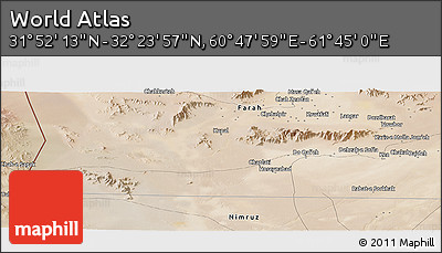 Satellite Panoramic Map of the Area around 32° 8' 5" N, 61° 16' 29" E