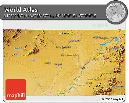 Physical 3D Map of the Area around 32° 8' 5" N, 64° 40' 30" E