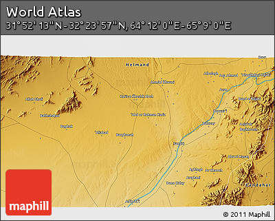 Physical 3D Map of the Area around 32° 8' 5" N, 64° 40' 30" E