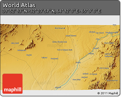 Physical 3D Map of the Area around 32° 8' 5" N, 64° 40' 30" E
