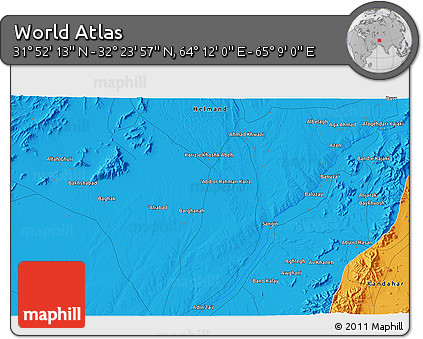 Political 3D Map of the Area around 32° 8' 5" N, 64° 40' 30" E