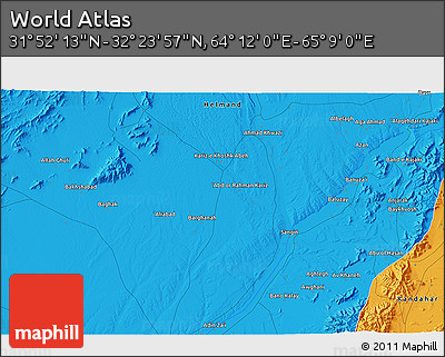 Political 3D Map of the Area around 32° 8' 5" N, 64° 40' 30" E