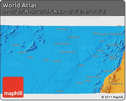 Political 3D Map of the Area around 32° 8' 5" N, 64° 40' 30" E