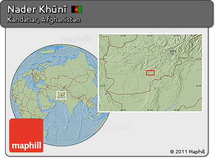 Savanna Style Location Map of Nader Khūnī, hill shading