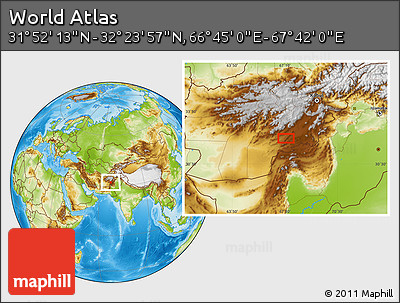 Physical Location Map of the Area around 32° 8' 5" N, 67° 13' 29" E