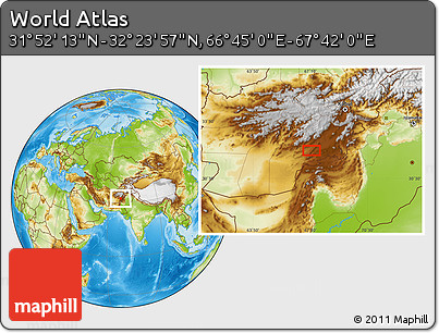 Physical Location Map of the Area around 32° 8' 5" N, 67° 13' 29" E
