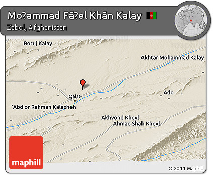 Shaded Relief Panoramic Map of Moḩammad Fāẕel Khān Kalay