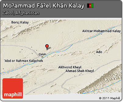 Shaded Relief Panoramic Map of Moḩammad Fāẕel Khān Kalay
