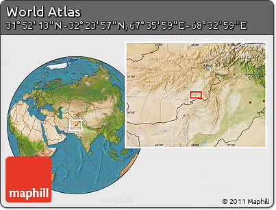 Satellite Location Map of the Area around 32° 8' 5" N, 68° 4' 29" E