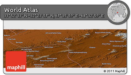 Physical Panoramic Map of the Area around 32° 8' 5" N, 68° 4' 29" E