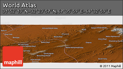 Physical Panoramic Map of the Area around 32° 8' 5" N, 68° 4' 29" E