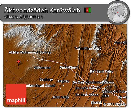 Physical 3D Map of Ākhvondzādeh Kanḏwālah