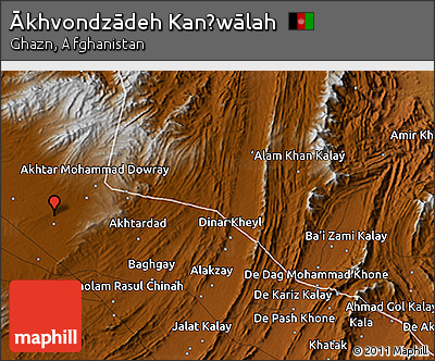 Physical 3D Map of Ākhvondzādeh Kanḏwālah