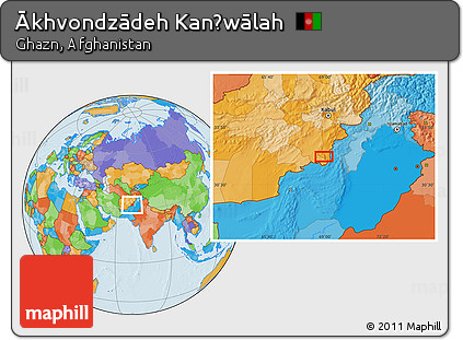 Political Location Map of Ākhvondzādeh Kanḏwālah