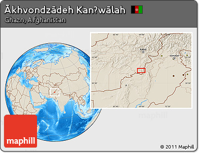 Shaded Relief Location Map of Ākhvondzādeh Kanḏwālah