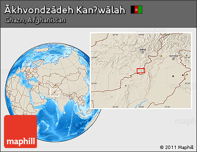 Shaded Relief Location Map of Ākhvondzādeh Kanḏwālah