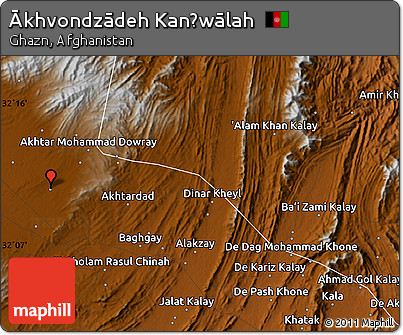 Physical Map of Ākhvondzādeh Kanḏwālah