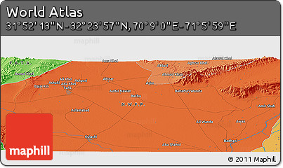 Political Panoramic Map of the Area around 32° 8' 5" N, 70° 37' 30" E