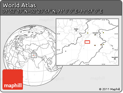 Blank Location Map of the Area around 32° 8' 5" N, 71° 28' 29" E