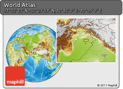 Physical Location Map of the Area around 32° 8' 5" N, 73° 10' 30" E