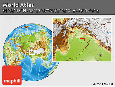 Physical Location Map of the Area around 32° 8' 5" N, 73° 10' 30" E