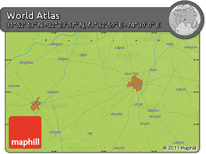 Physical Map of the Area around 32° 8' 5" N, 74° 1' 30" E