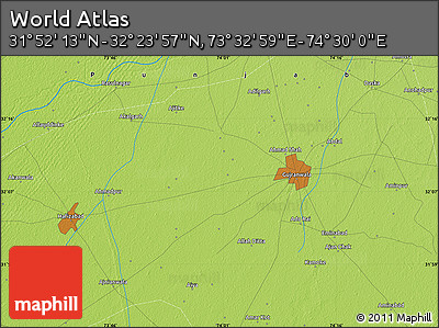 Physical Map of the Area around 32° 8' 5" N, 74° 1' 30" E