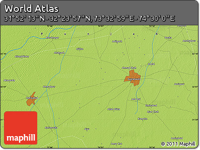 Physical Map of the Area around 32° 8' 5" N, 74° 1' 30" E