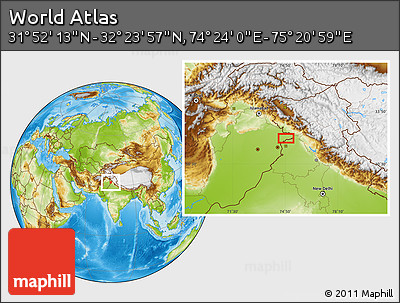 Physical Location Map of the Area around 32° 8' 5" N, 74° 52' 30" E