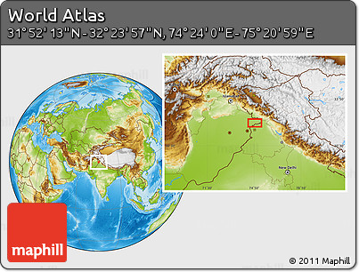 Physical Location Map of the Area around 32° 8' 5" N, 74° 52' 30" E