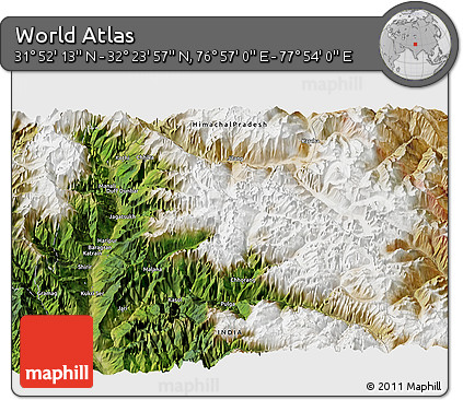 Satellite 3D Map of the Area around 32° 8' 5" N, 77° 25' 30" E