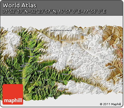 Satellite 3D Map of the Area around 32° 8' 5" N, 77° 25' 30" E
