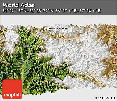 Satellite 3D Map of the Area around 32° 8' 5" N, 77° 25' 30" E