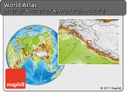 Physical Location Map of the Area around 32° 8' 5" N, 77° 25' 30" E