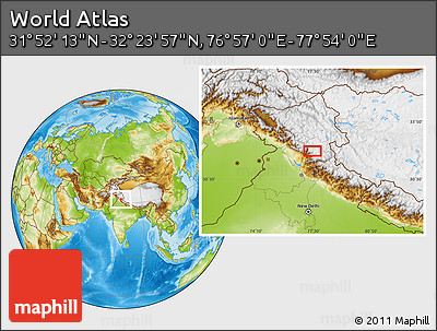 Physical Location Map of the Area around 32° 8' 5" N, 77° 25' 30" E