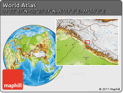 Physical Location Map of the Area around 32° 8' 5" N, 77° 25' 30" E