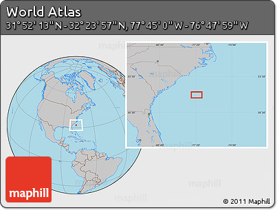 Gray Location Map of the Area around 32° 8' 5" N, 77° 16' 30" W